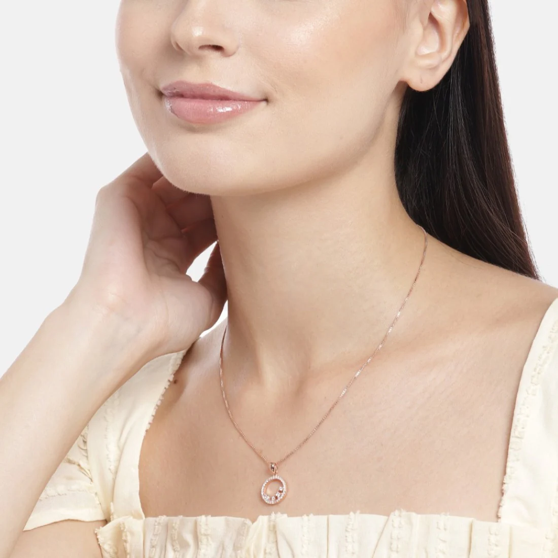 Radiant Rose Gold Circle of Elegance CZ 925 Sterling Silver Pendant with Chain - Image 2