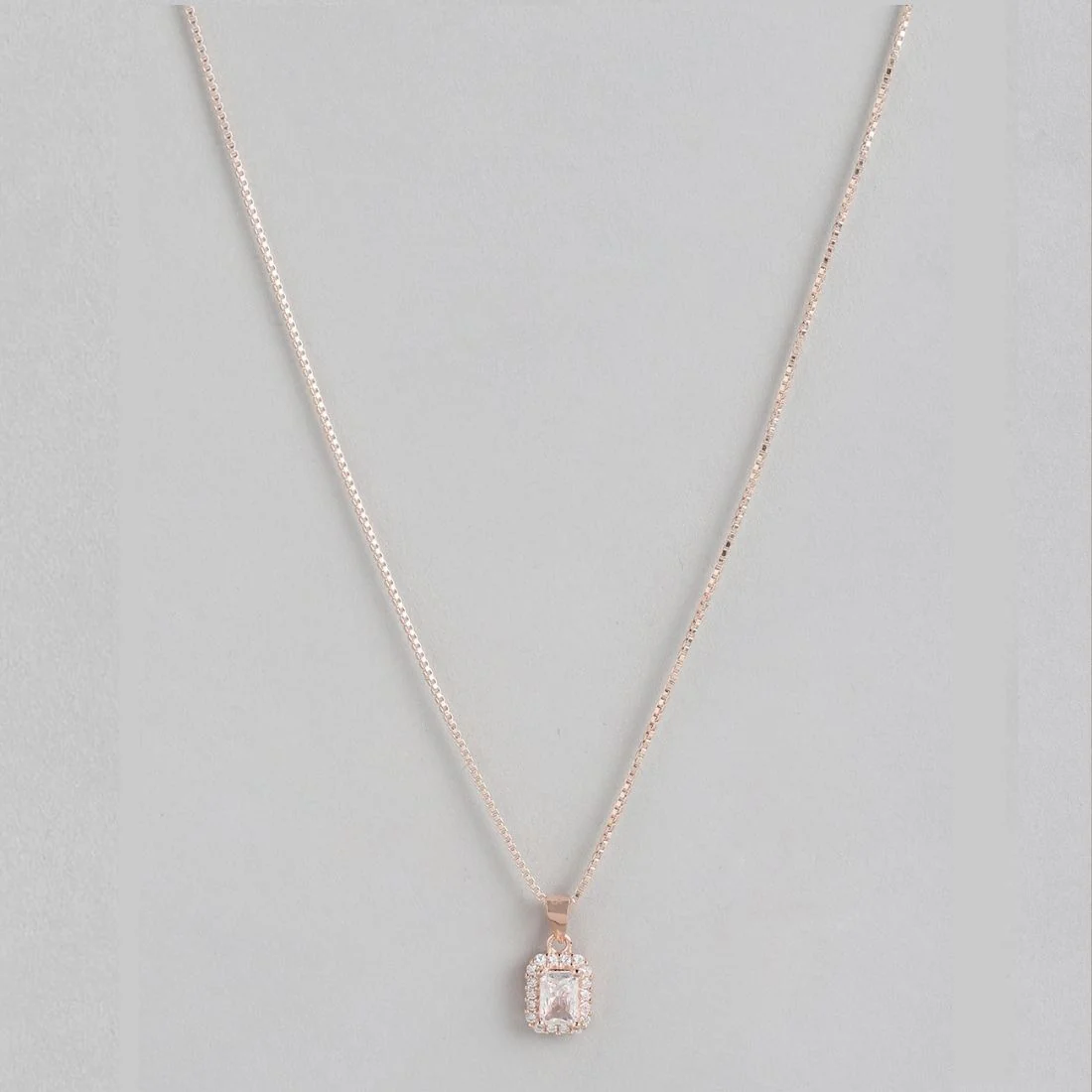 Radiant Rose Gold Drop Rectangle 925 Sterling Silver Pendant with Chain - Image 5
