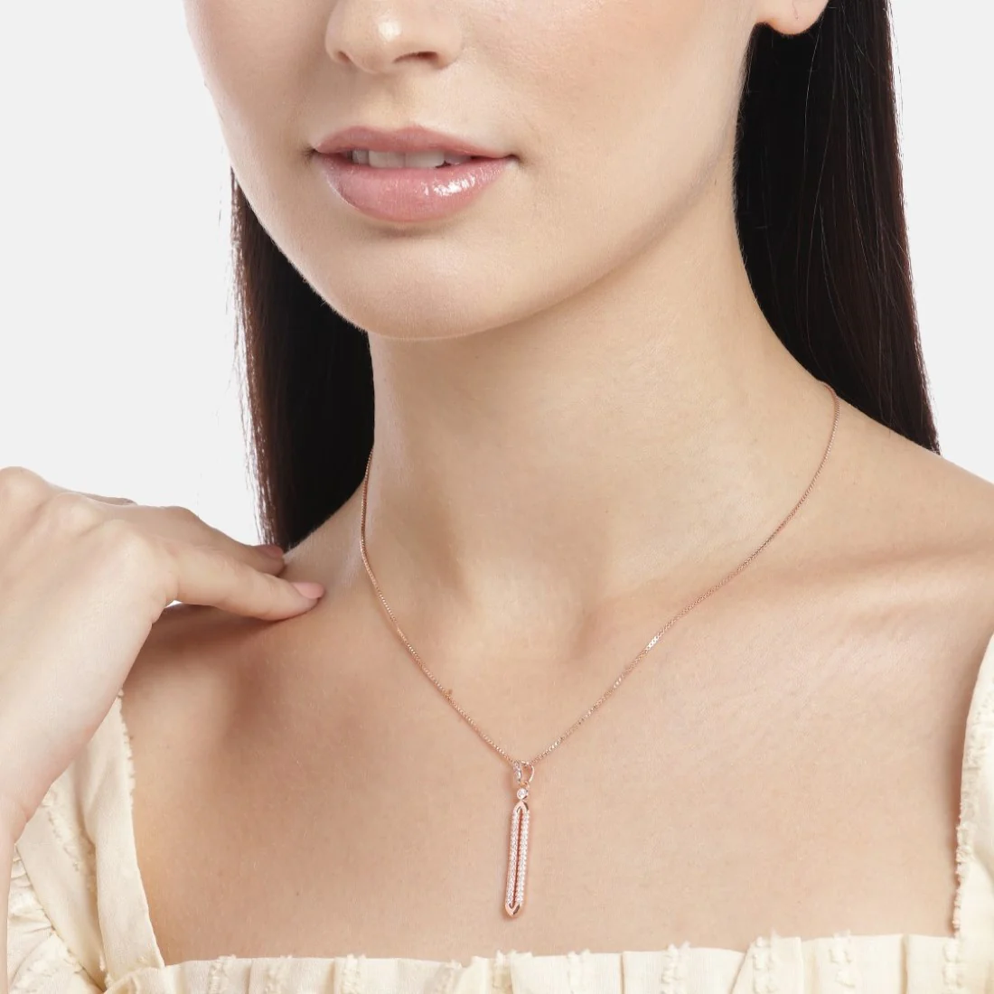 Radiant Rose Gold Elegance CZ 925 Sterling Silver Drop Pendant with Chain - Image 3