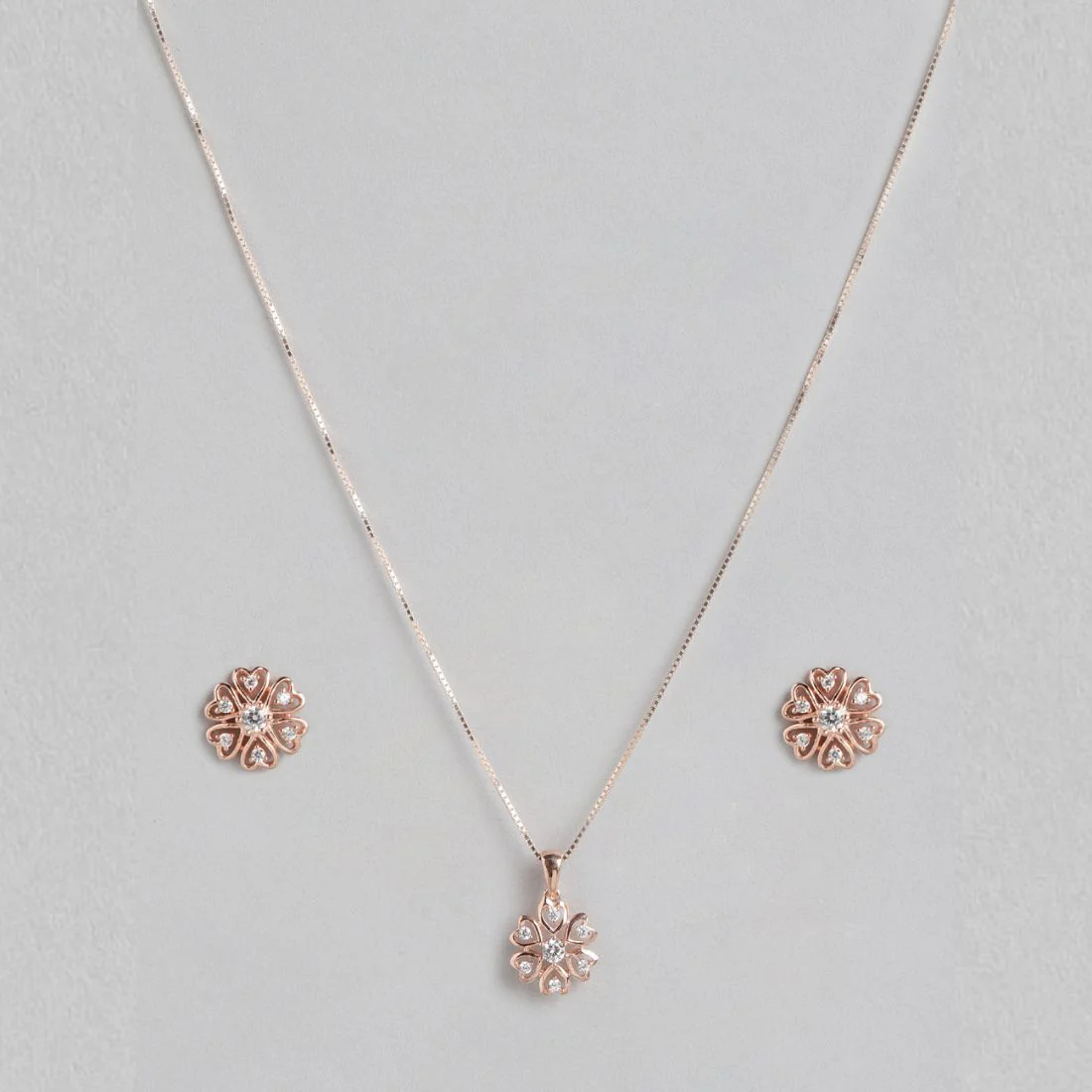 Radiant Rose Gold Floral Fantasy CZ 925 Sterling Silver Jewelry Set - Image 4