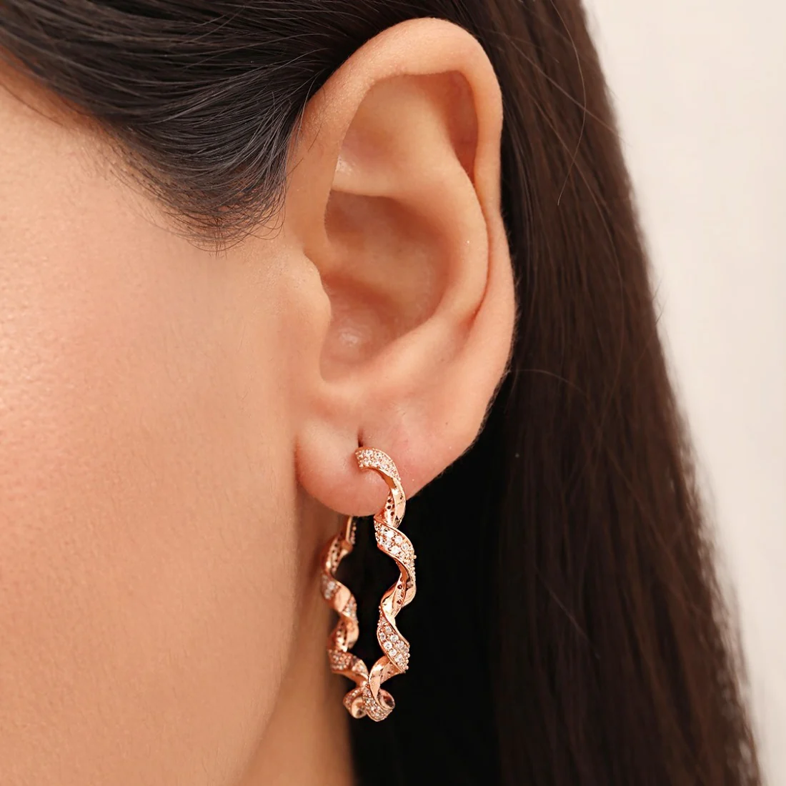 Radiant Rose Gold-Plated Cubic Zirconia Stud Earrings - Image 2