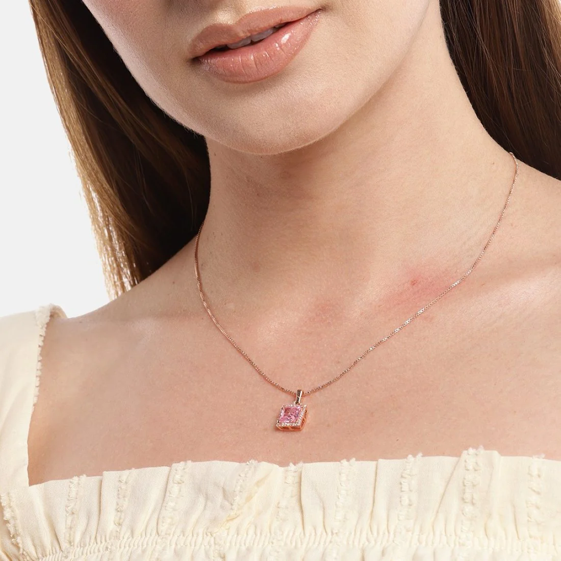 Radiant Square Brilliance Rose Gold-Plated 925 CZ Sterling Silver Pendant with Chain - Image 3