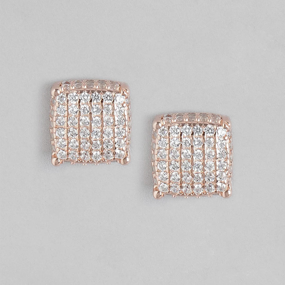Radiant Square Elegance Rose Gold-Plated 925 Sterling Silver Earrings - Image 3