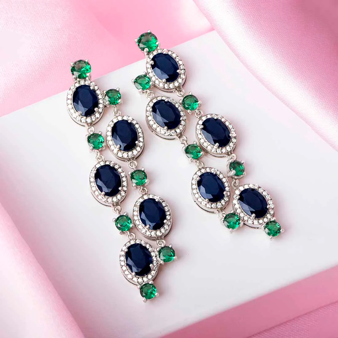 Radiant CZ Starfall Rhodium-Plated 925 Sterling Silver Drop Earrings