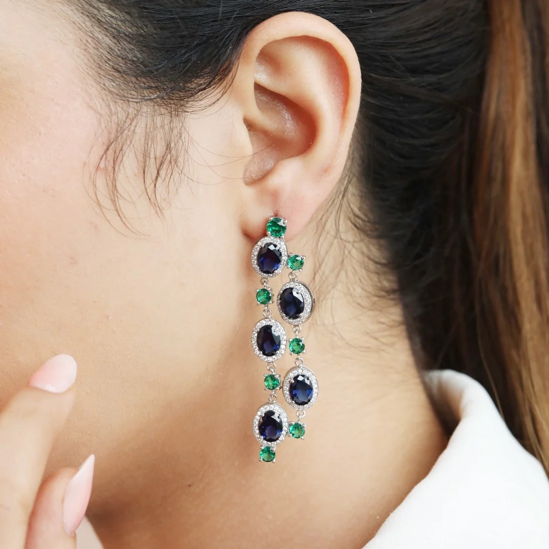 Radiant CZ Starfall Rhodium-Plated 925 Sterling Silver Drop Earrings - Image 2