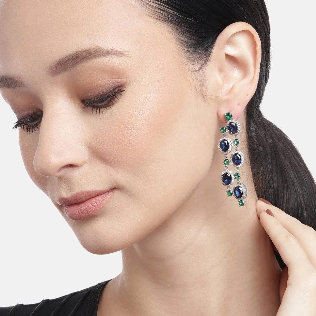 Radiant CZ Starfall Rhodium-Plated 925 Sterling Silver Drop Earrings - Image 3