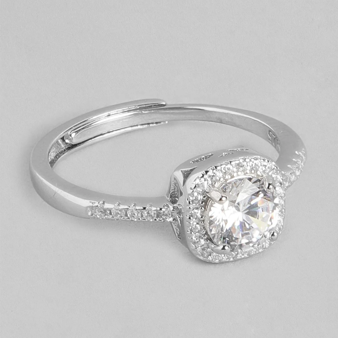 Radiant Unity Rhodium-Plated 925 Sterling Silver Solitaire Couple Ring (Adjustable) - Image 8