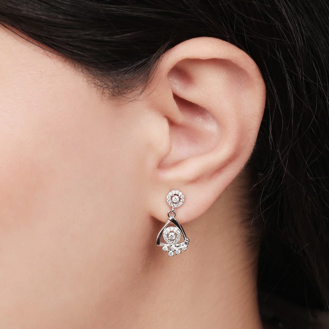 Radiant Zirconia Elegance Rhodium-Plated 925 Sterling Silver Earrings - Image 3