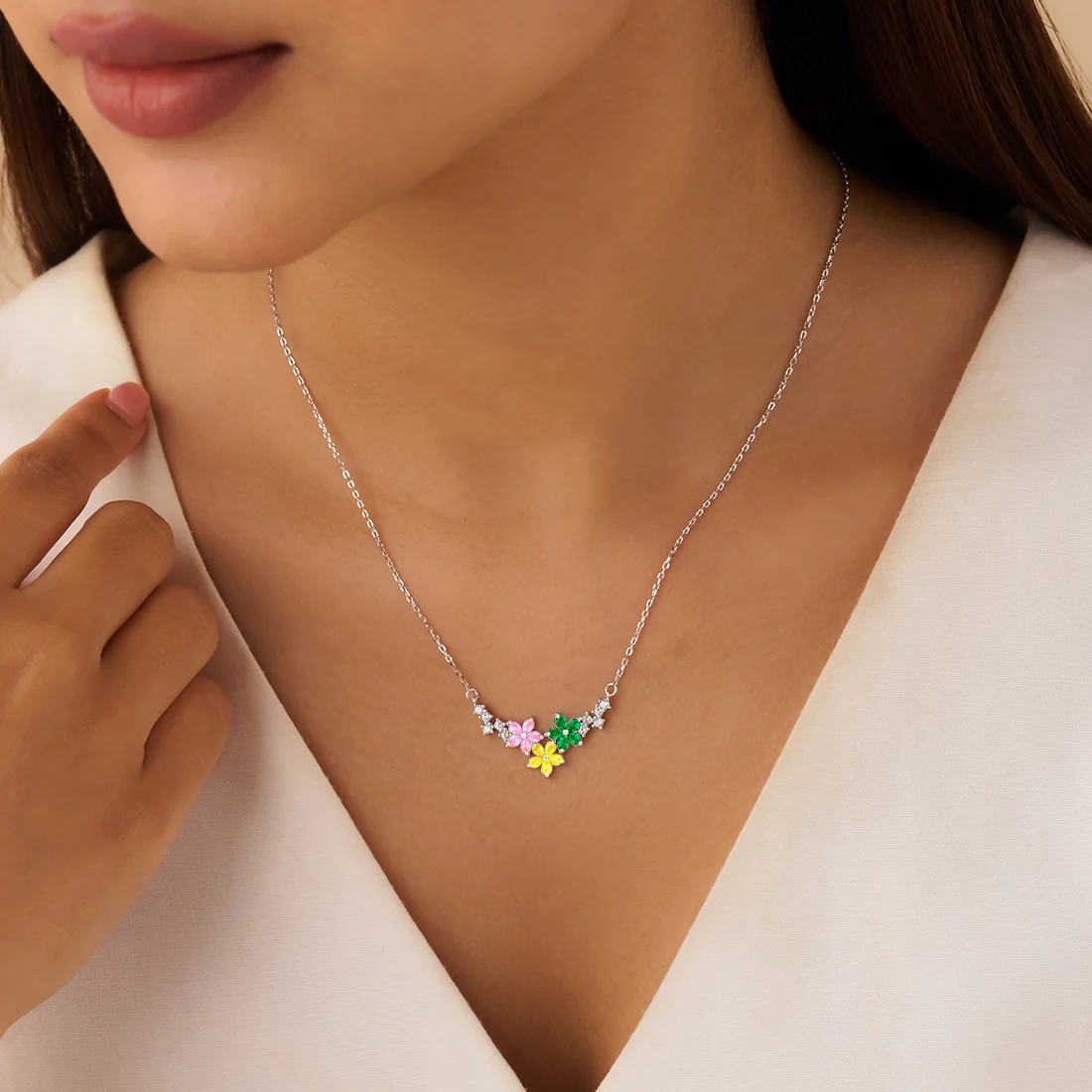 Rainbow Garden Silver Rhodium Plated Necklace - Image 3