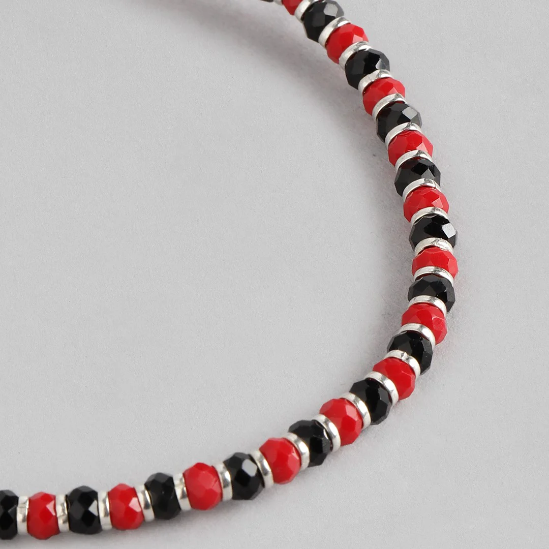 Red and Black Beaded 925 Sterling Silver Bracelet - Image 6