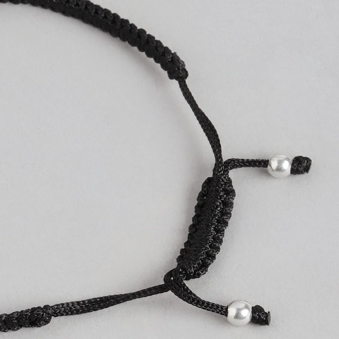 Red Cubic Zirconia Black Thread 925 Sterling Silver Bracelet - Image 9