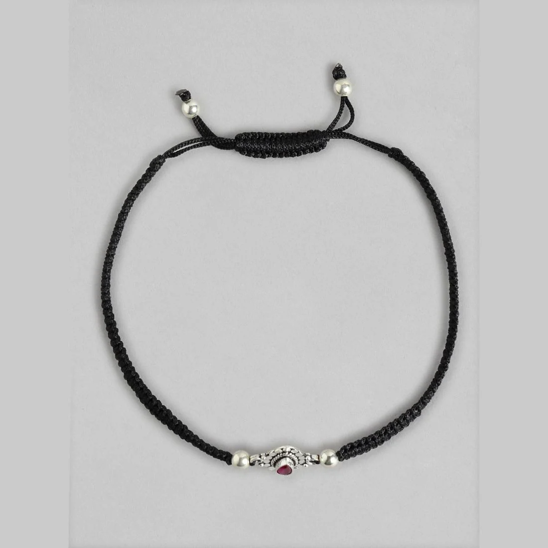 Red Stone Rhodium Plated 925 Sterling Silver Anklet - Image 7