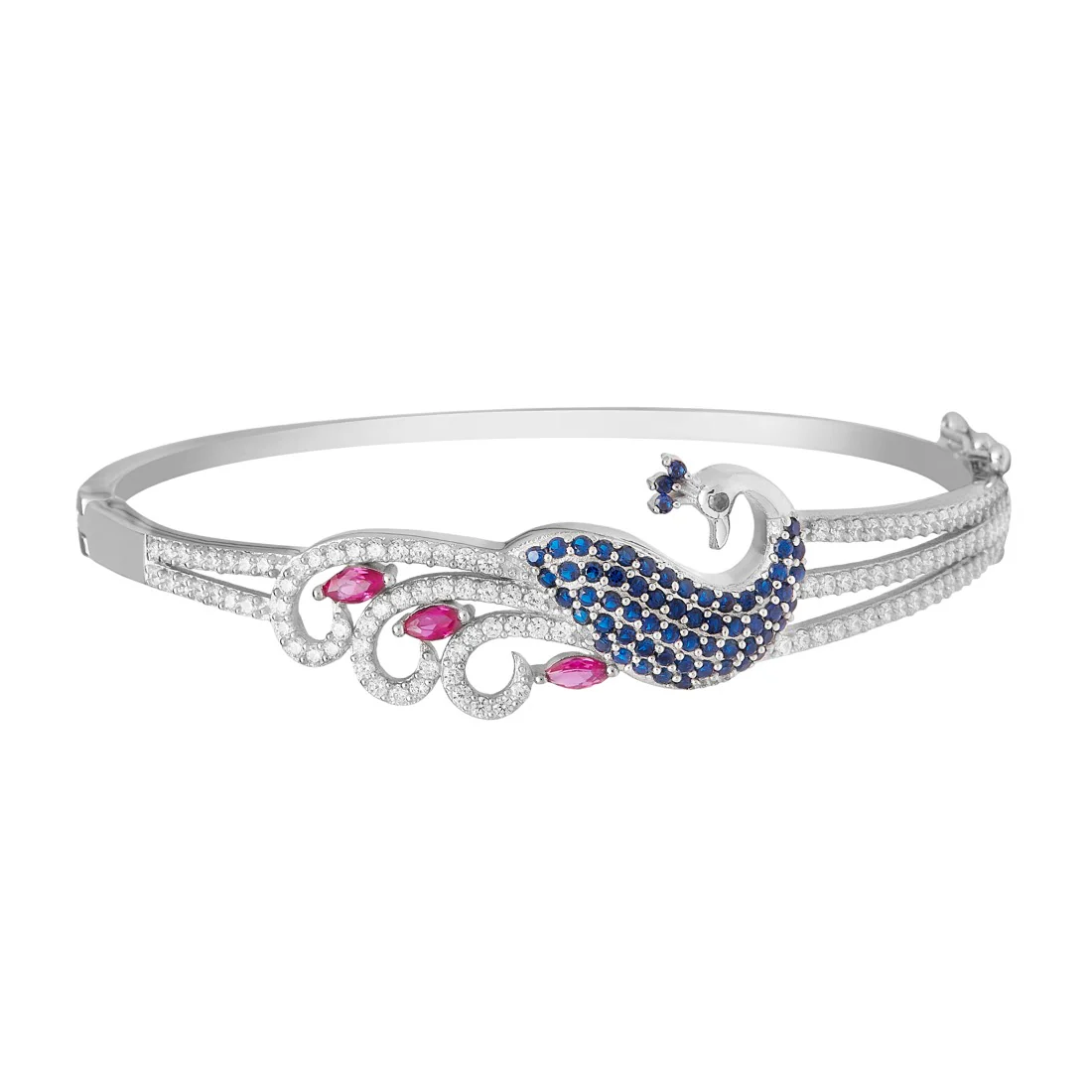 Regal Plumage Rhodium-Plated 925 Sterling Silver Peacock Bracelet - Image 6