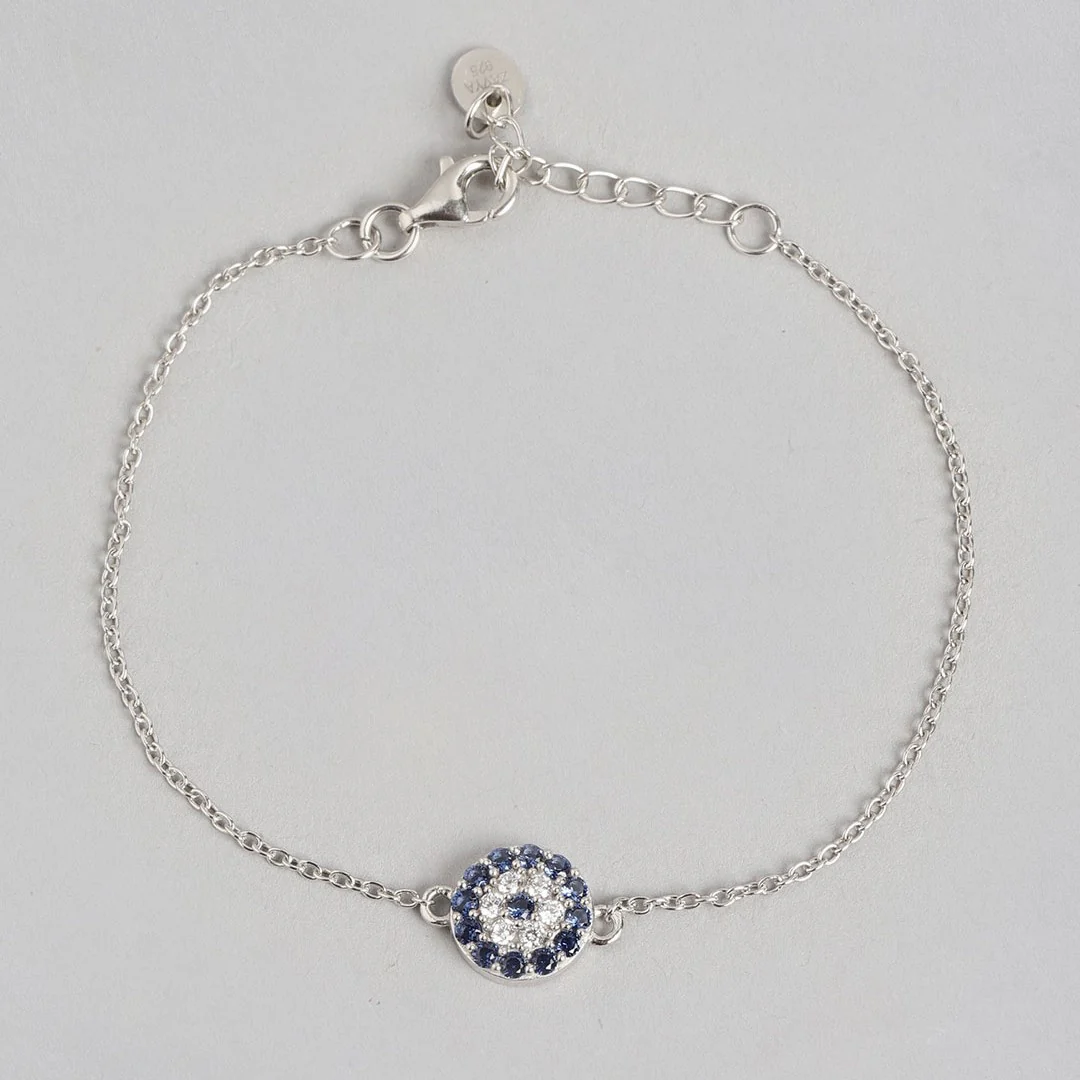Rhodium Enchanted CZ Eye 925 Sterling Silver Chain Bracelet - Image 3