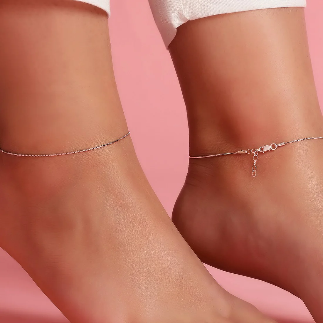 Rhodium plated 925 Sterling Silver Box Chain Anklet - Image 3