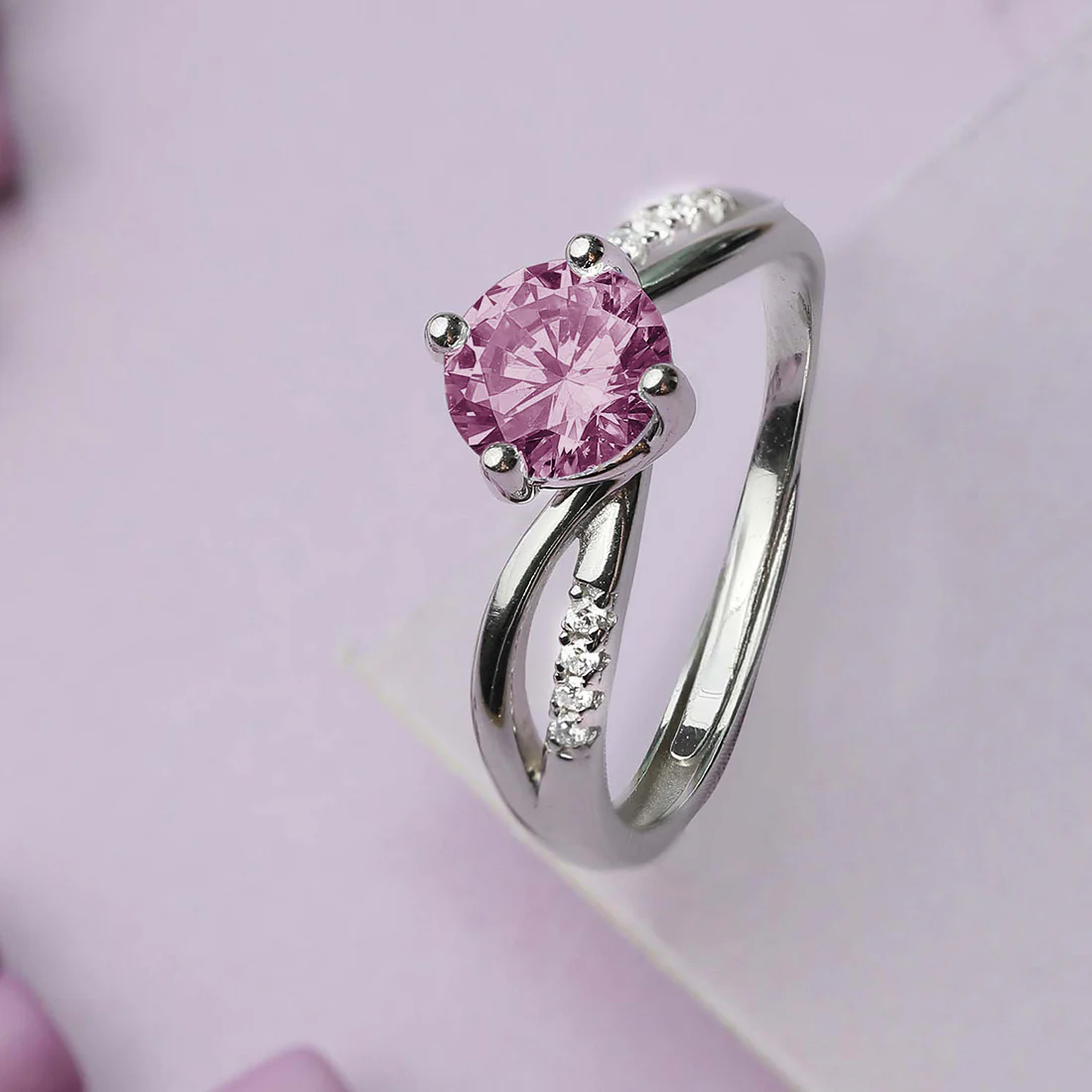 Solitaire Gemstone Rhodium Plated 925 Sterling Silver Ring