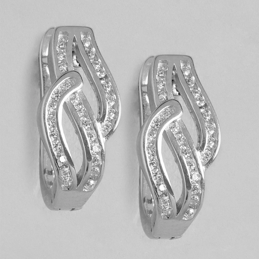 Rhodium Plated Contemporary CZ 925 Silver Earring - Image 5
