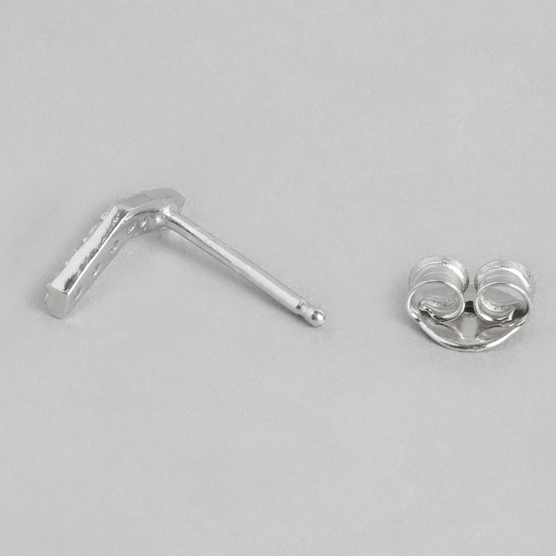 CZ Studded Minimal Rhodium Plated 925 Sterling Silver Studs - Image 5