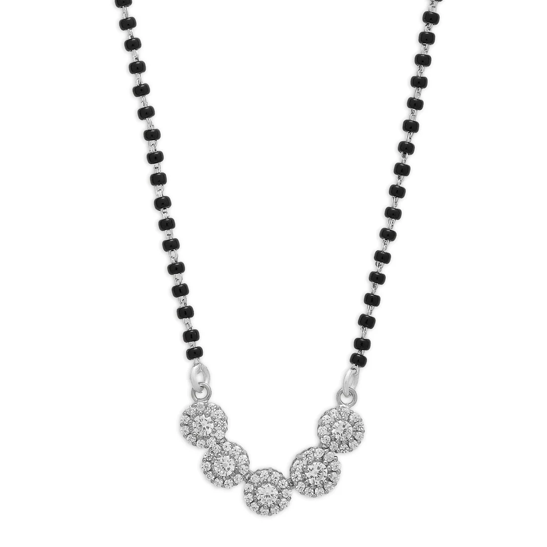 Rhodium-Plated Eternal Bloom CZ Black Beads 925 Sterling Silver Mangalsutra - Image 3