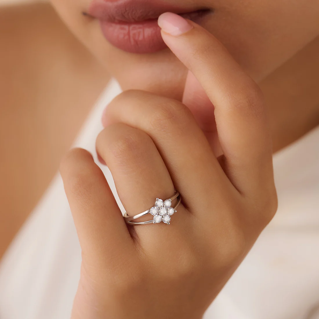 Flower of Fortune Rhodium Plated Ring (Adjustable) - Image 3