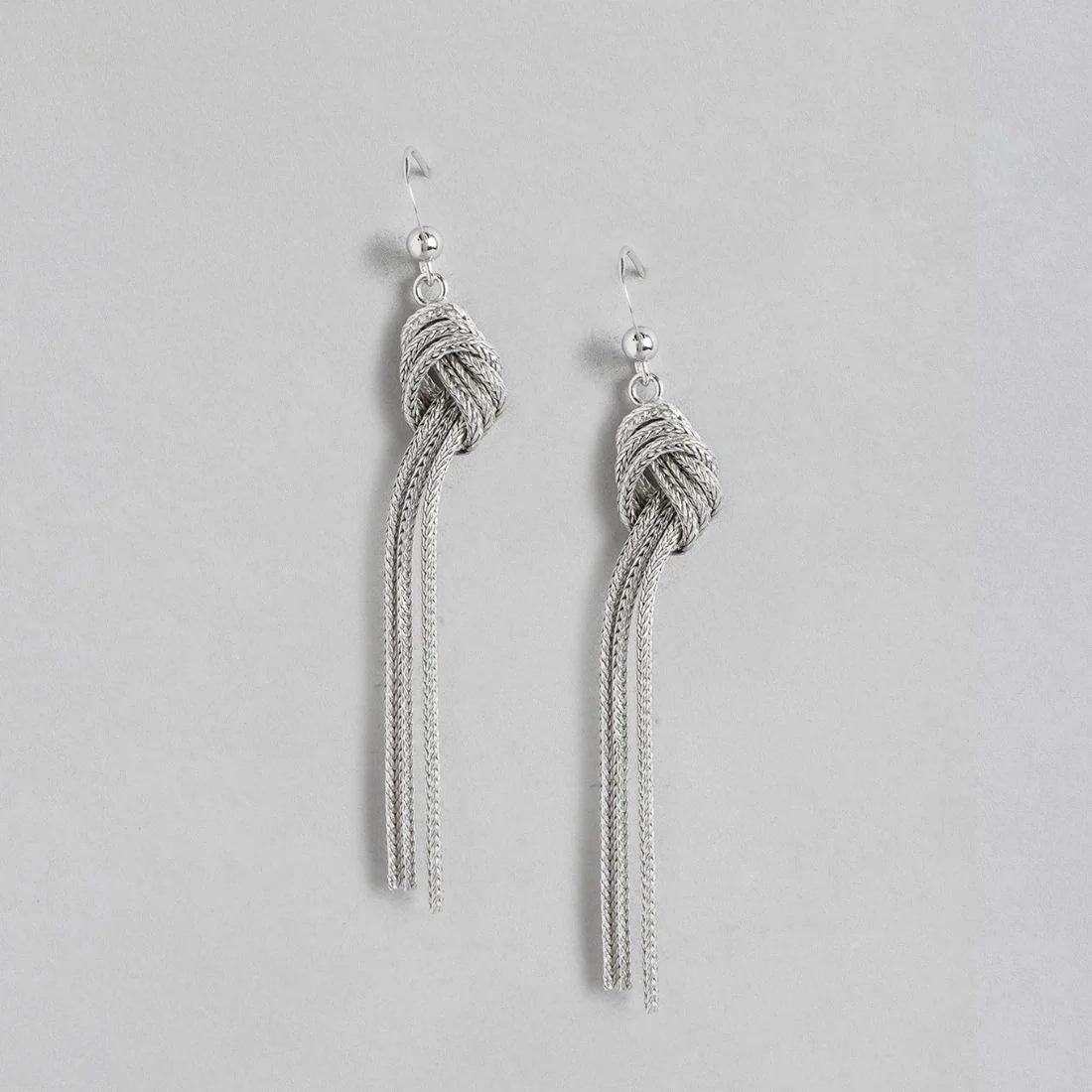 Rhodium Plated Tied Chain 925 Sterling Silver Dangle Earrings - Image 5