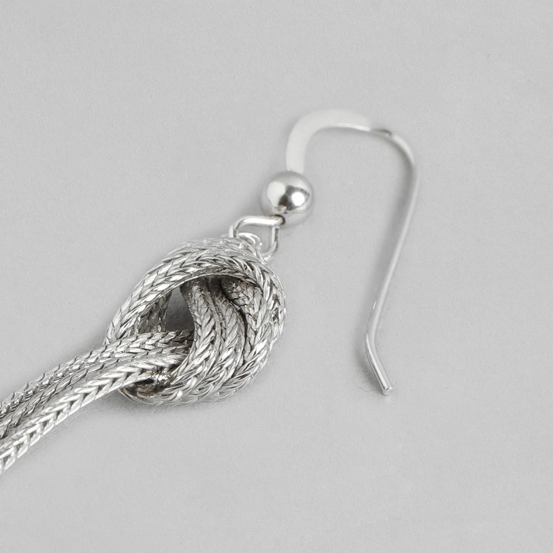 Rhodium Plated Tied Chain 925 Sterling Silver Dangle Earrings - Image 7