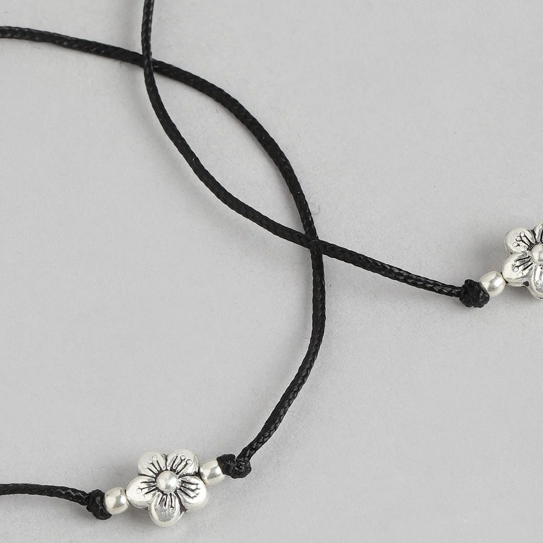 Classic Floral Rhodium Plated 925 Sterling Silver Thread Anklet - Image 10