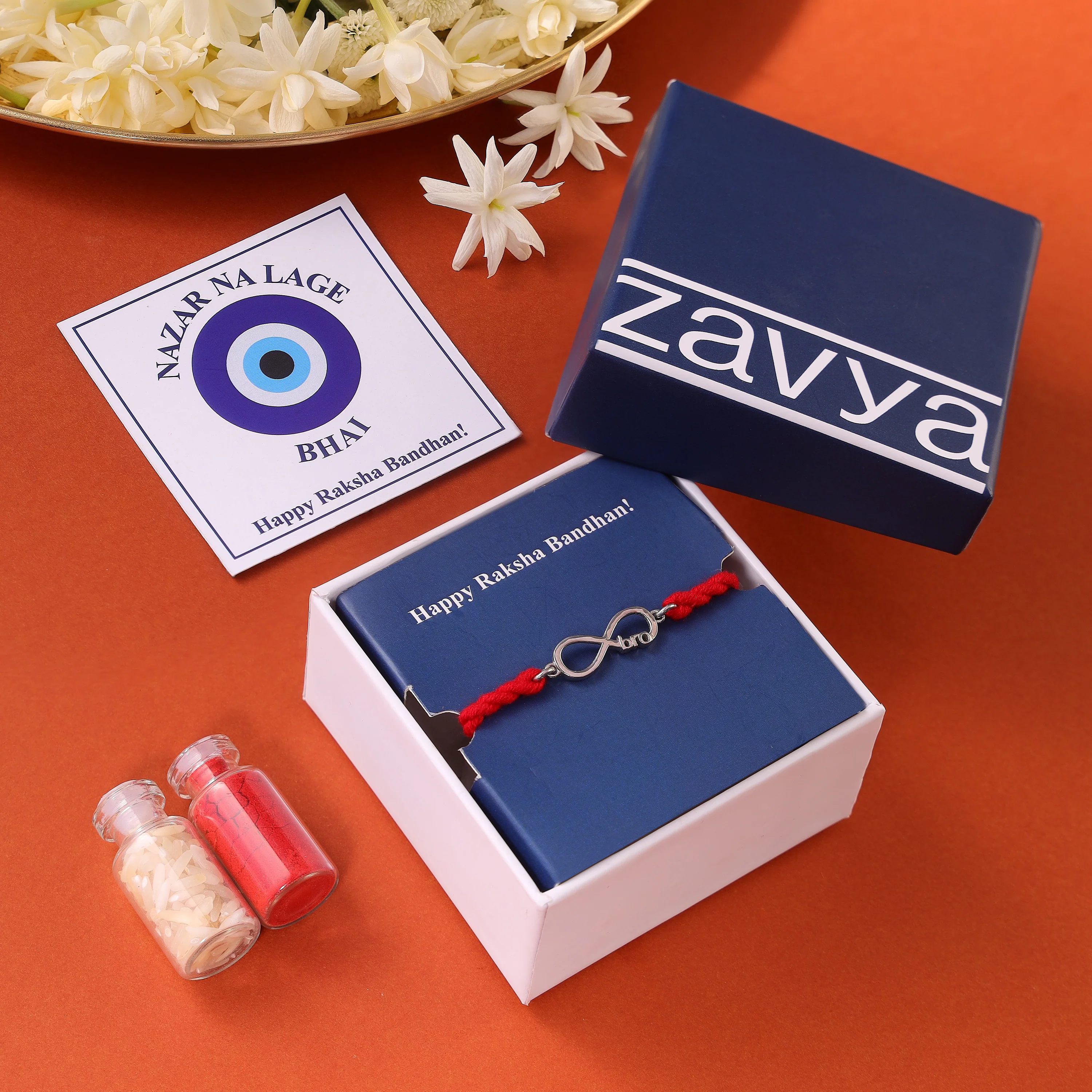 Elegant Heart & Timeless infinity Rhodium-Plated 925 Silver Bhai-Bhabhi Rakhi Combo - Image 3