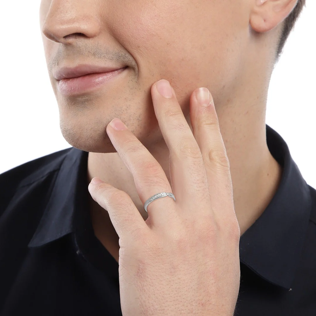 Classic CZ Studded 925 Sterling Silver Rhodium Plated Ring For Him (Adjustable) - Image 2