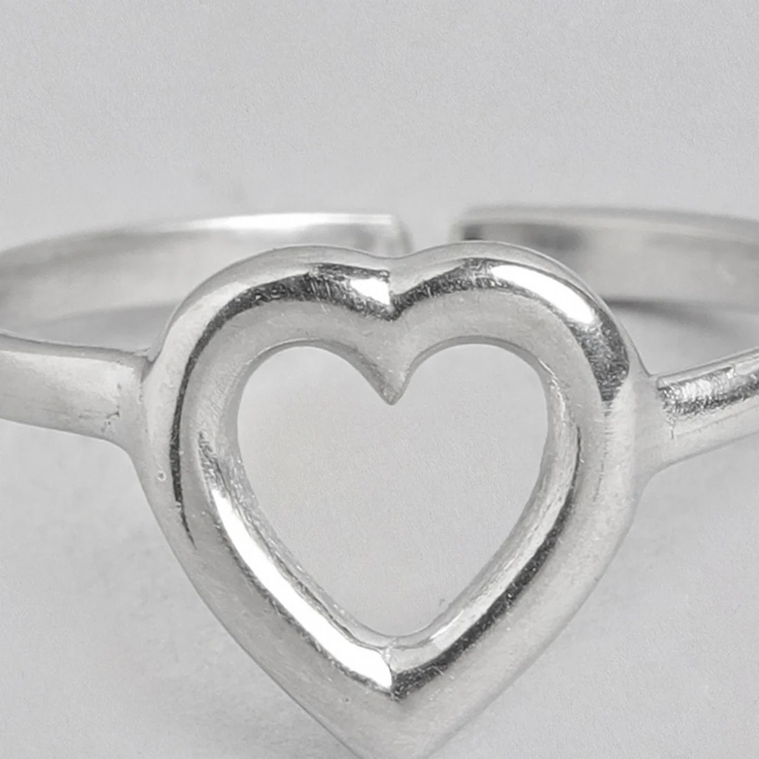 Rhodium Plated Heart 925 Sterling Silver Ring (Adjustable) - Image 7