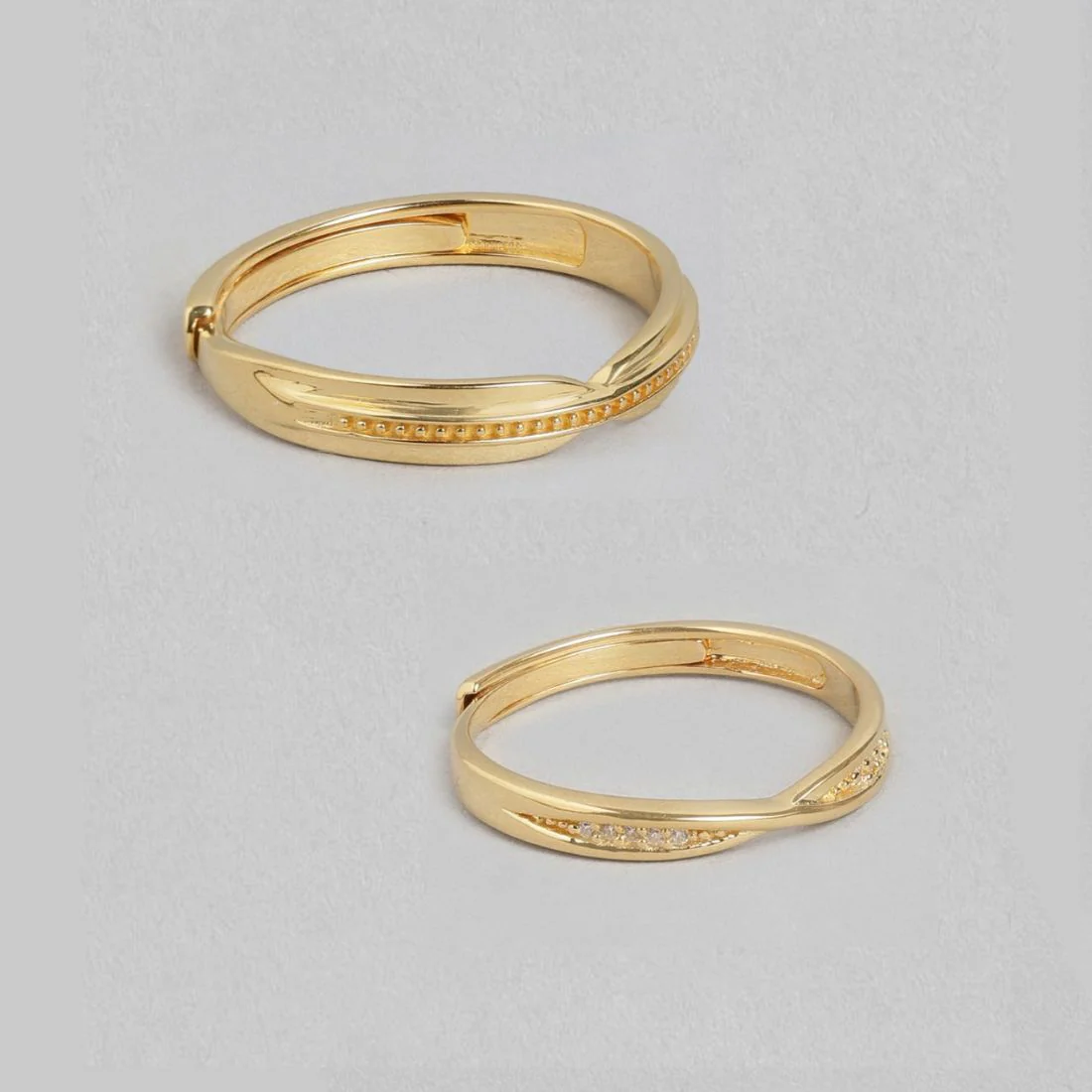 Eternal Radiance - Golden Harmony CZ Couple 925 Sterling Silver Ring Set (Adjustable) - Image 4