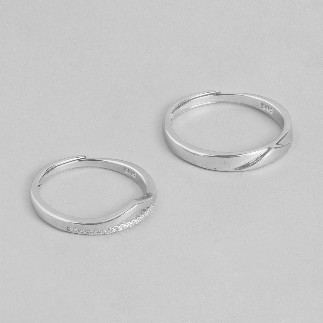 Forever Us Rhodium Plated 925 Sterling Silver Couple Ring (Adjustable) - Image 7