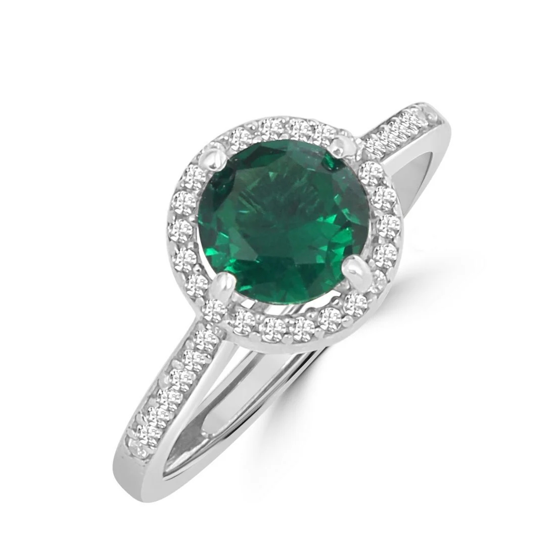 Green Solitaire Halo CZ Studded Rhodium Plated 925 Sterling Silver Ring (Adjustable) - Image 7