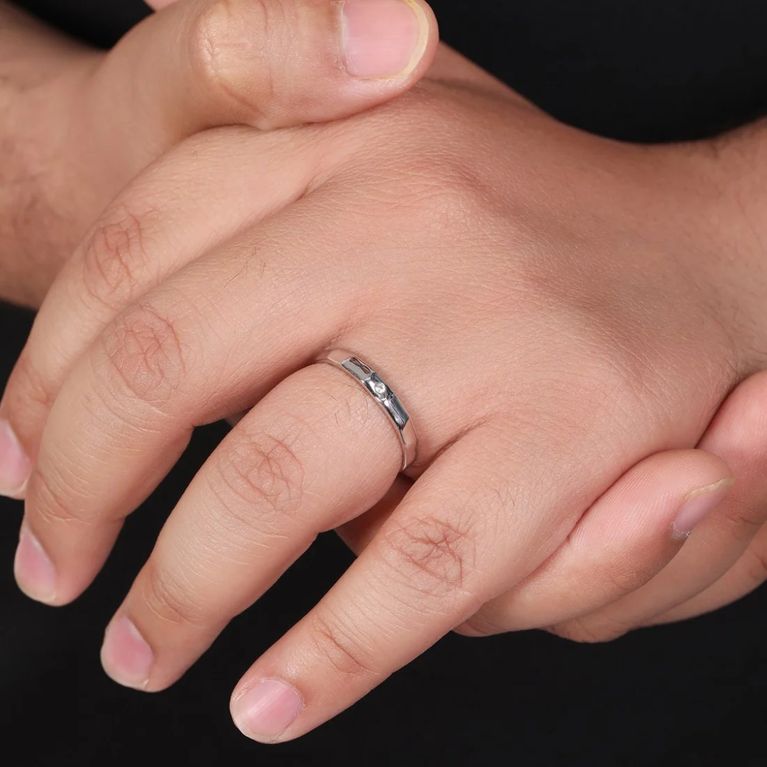 Minimal CZ Rhodium Plated 925 Sterling Silver Couple Ring - Image 11