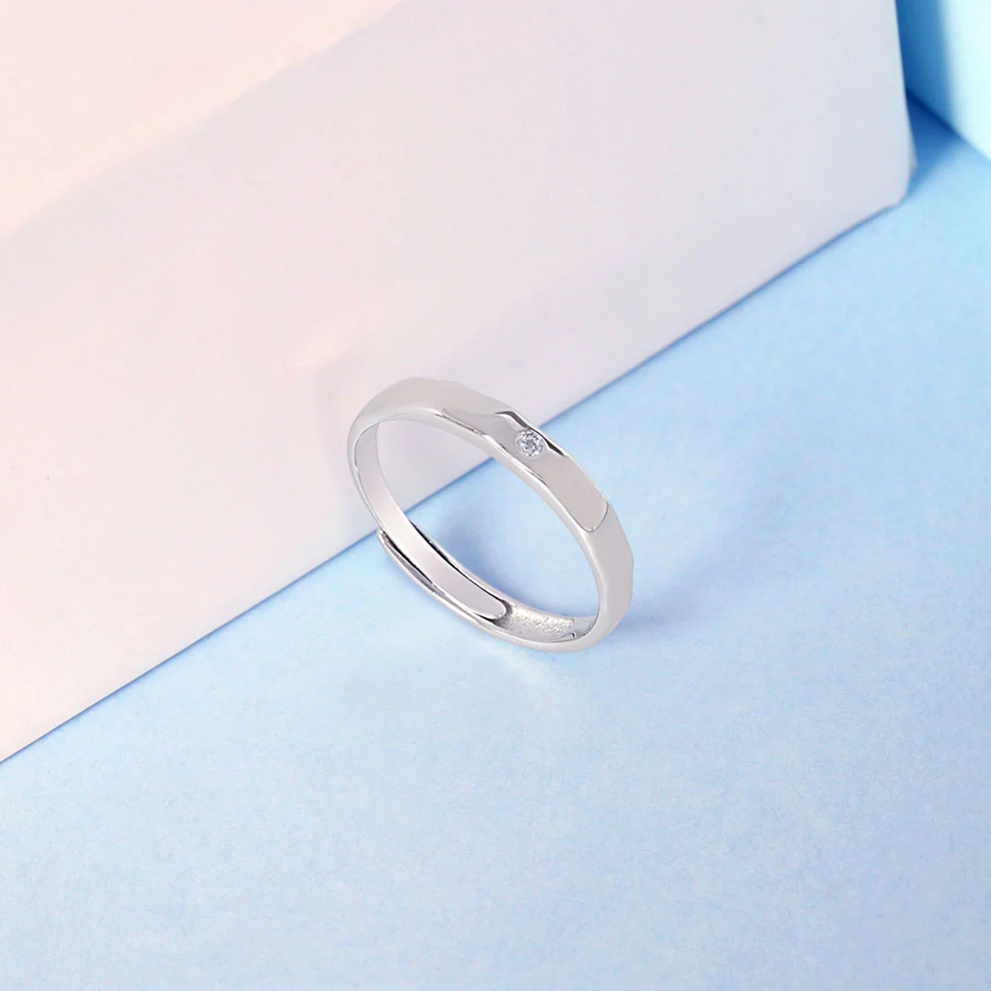 Minimal CZ Rhodium Plated 925 Sterling Silver Couple Ring - Image 4