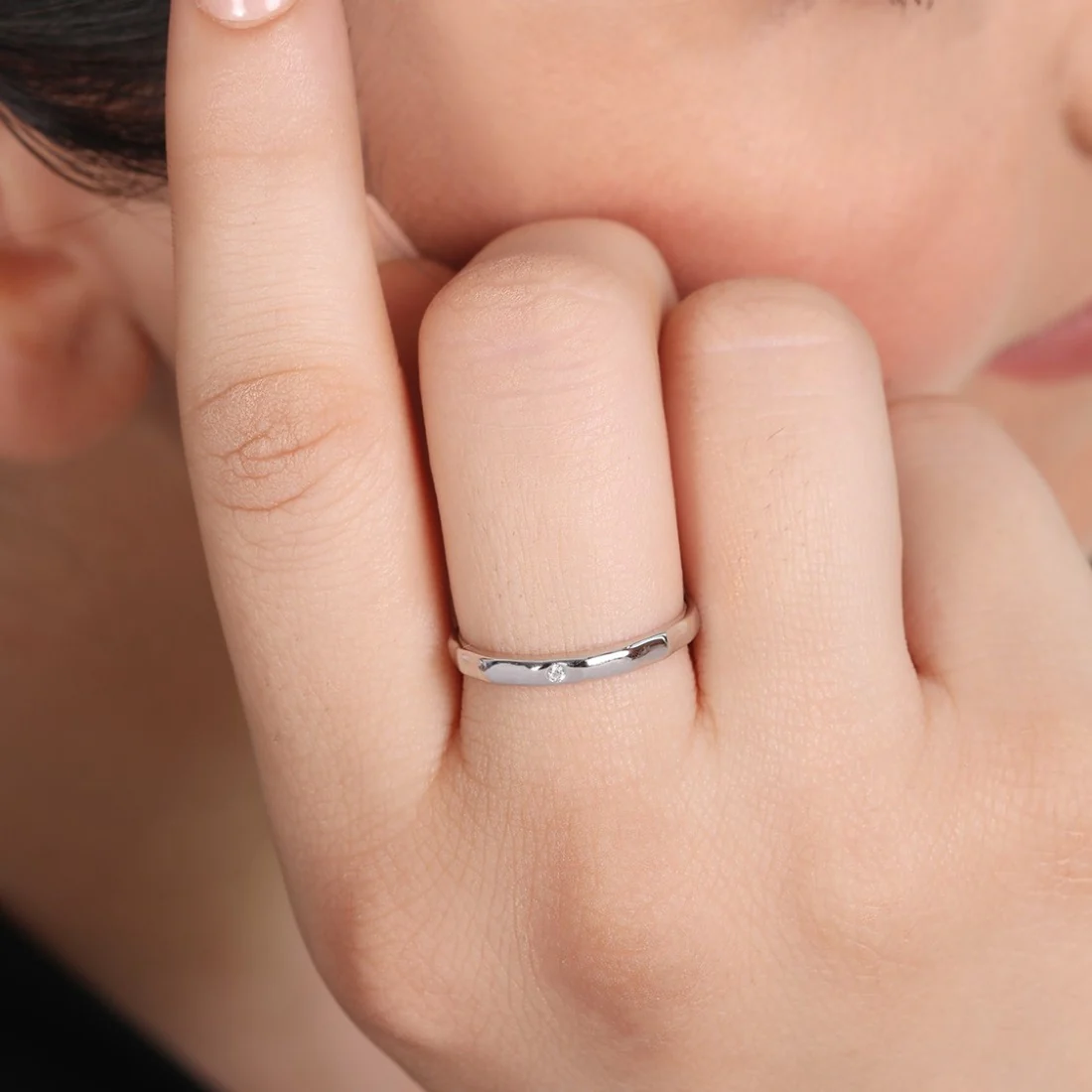 Minimal CZ Rhodium Plated 925 Sterling Silver Couple Ring - Image 8