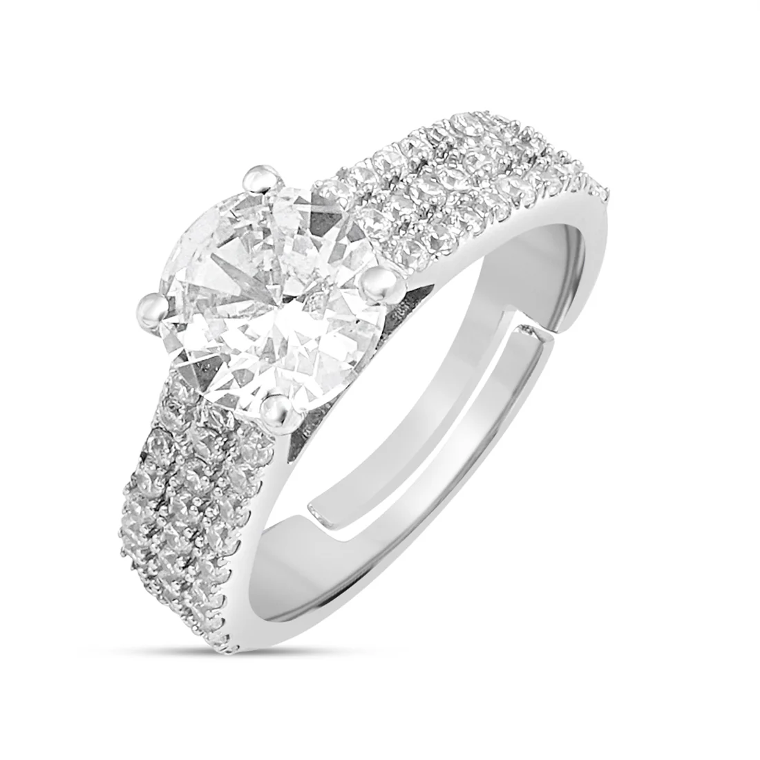 Solitaire Rhodium Plated 925 Sterling Silver Ring - Image 4