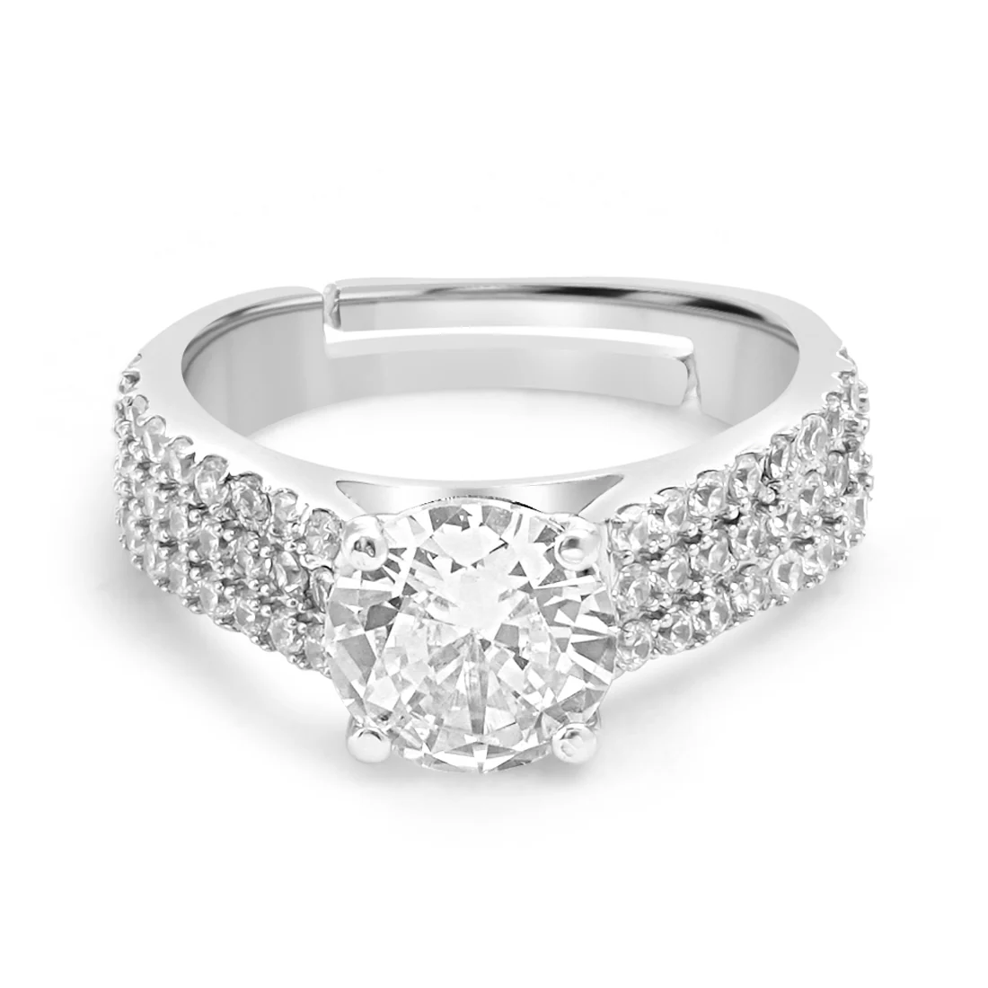 Solitaire Rhodium Plated 925 Sterling Silver Ring - Image 5