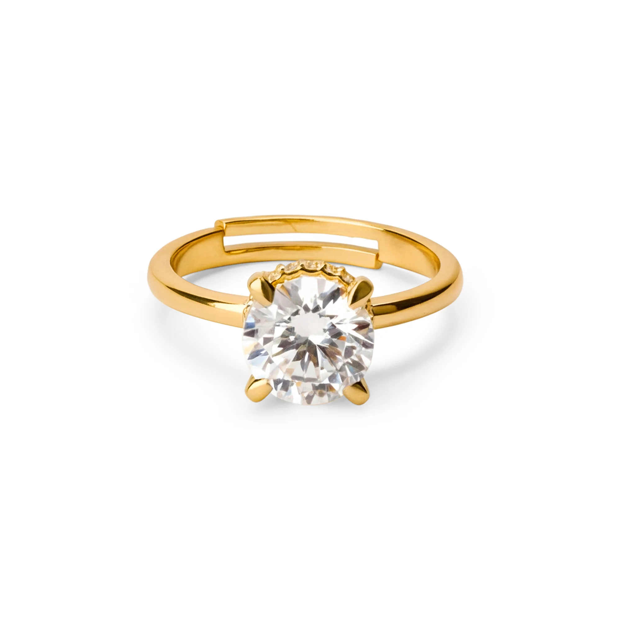 Classic Solitaire Halo Gold Plated Adjustable Ring - Image 4
