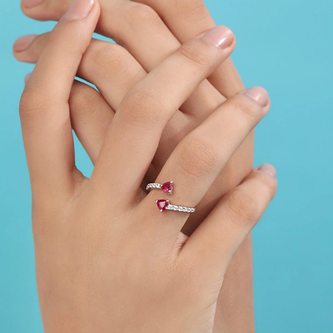 Romantic Heart-Shaped Rhodium-Plated 925 Sterling Silver Ring - Image 2