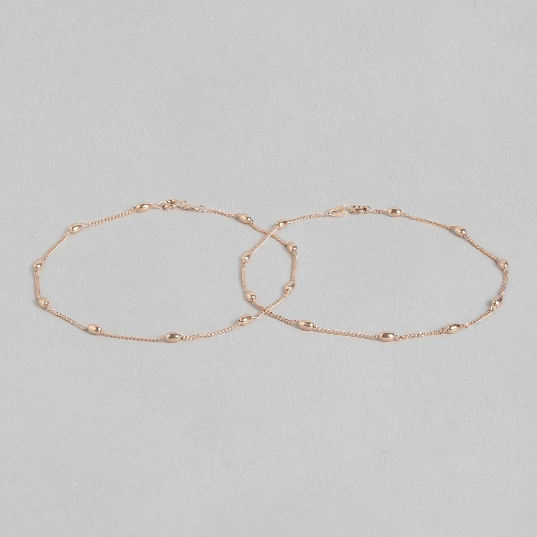 Rose Gold Beaded 925 Sterling Silver Anklet - Image 3