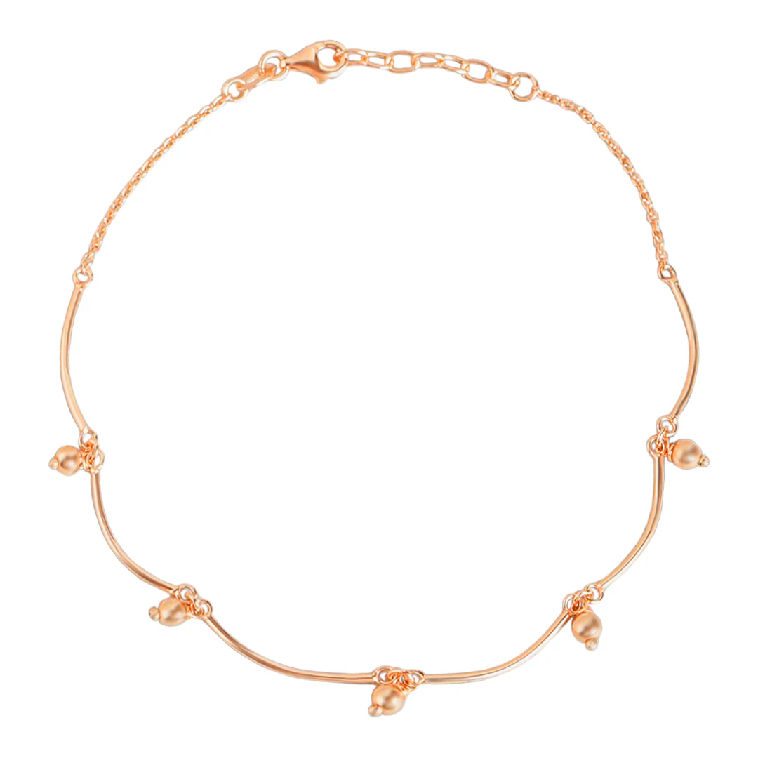 Rose Gold Beaded 925 Sterling Silver Anklet - Image 7