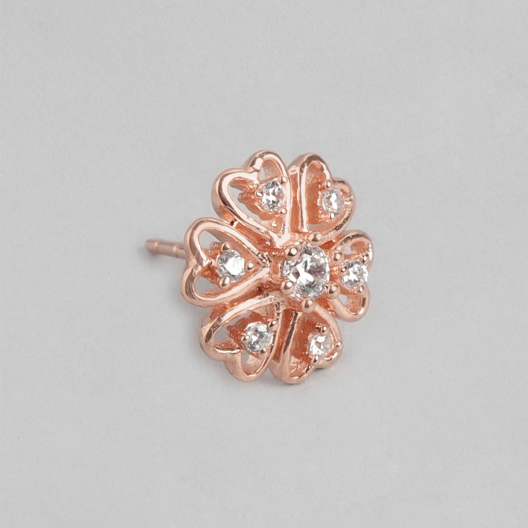 Rose Gold Blossom Cubic Zirconia 925 Sterling Silver Floral Earrings - Image 6
