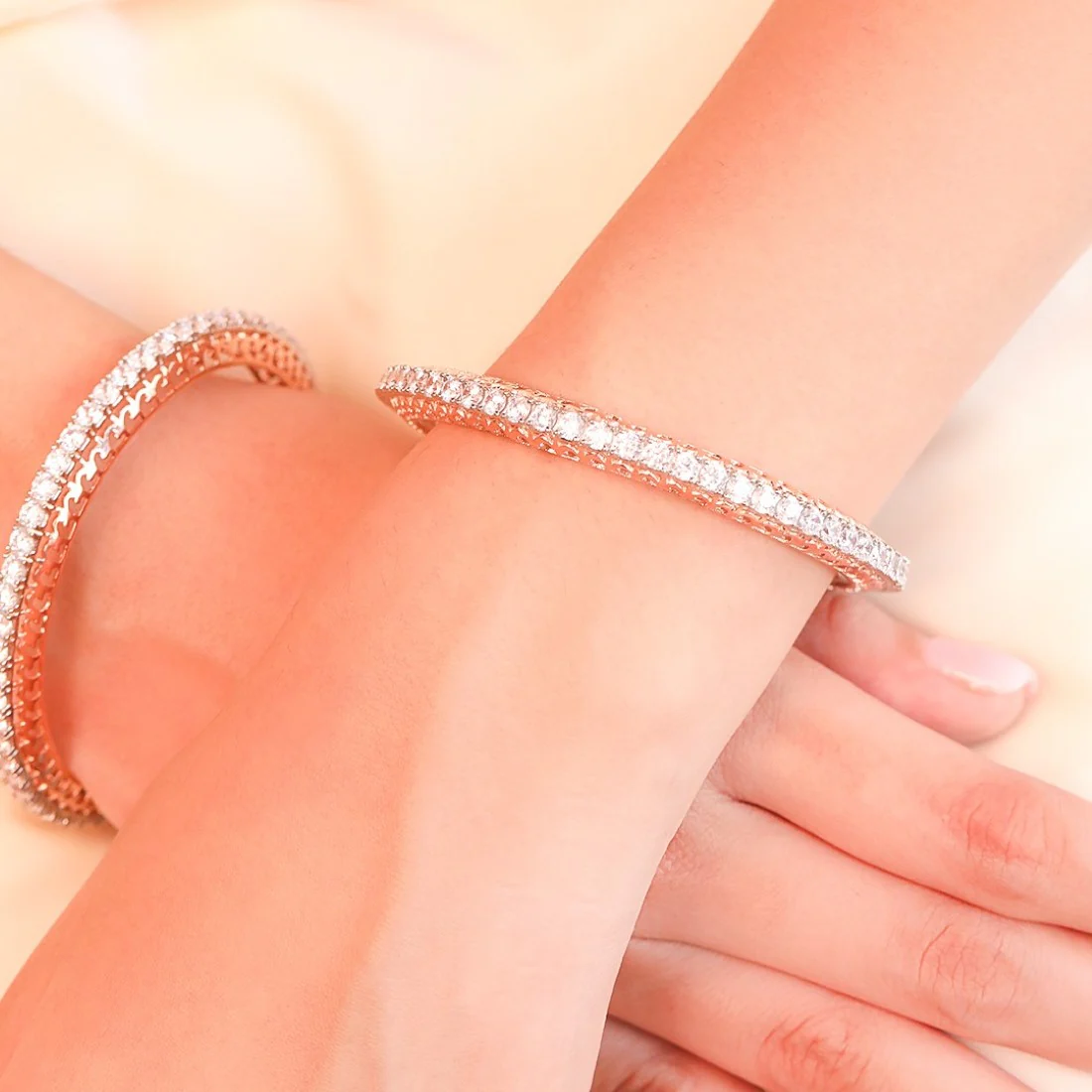 Rose Gold Elegance: CZ 925 Sterling Silver Women's Bangle - Image 3