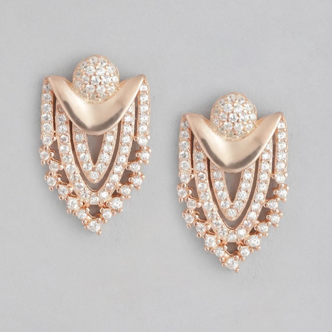 Rose Gold Guardian Shield CZ 925 Sterling Silver Earrings - Image 4