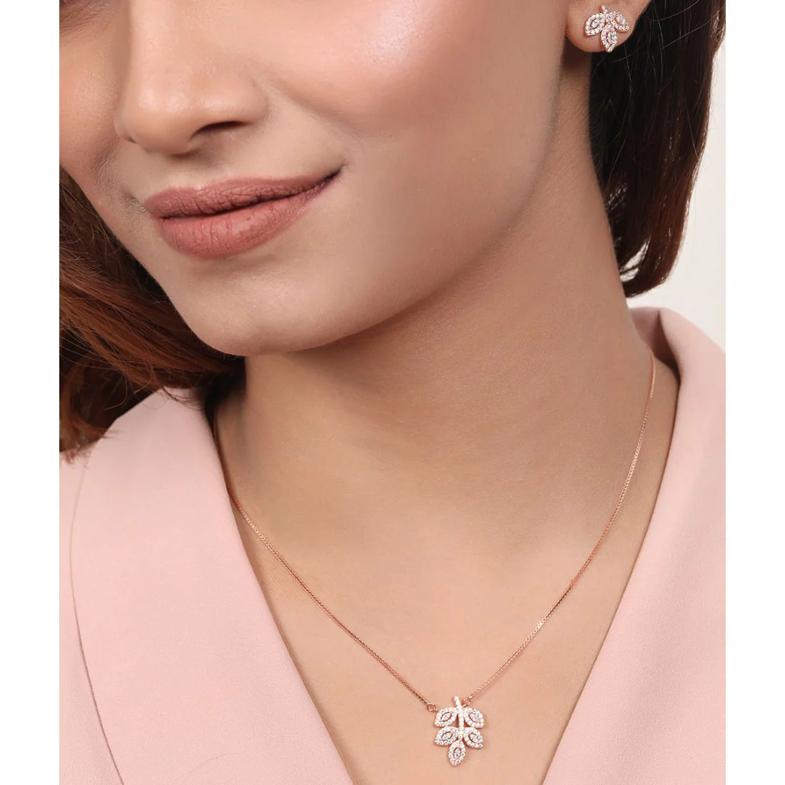 Rose Gold Leaf Harmony 925 Sterling Silver Jewelry Set - Image 2