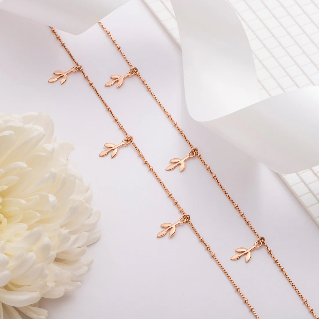 Rose Gold Leafy 925 Sterling Silver Anklet