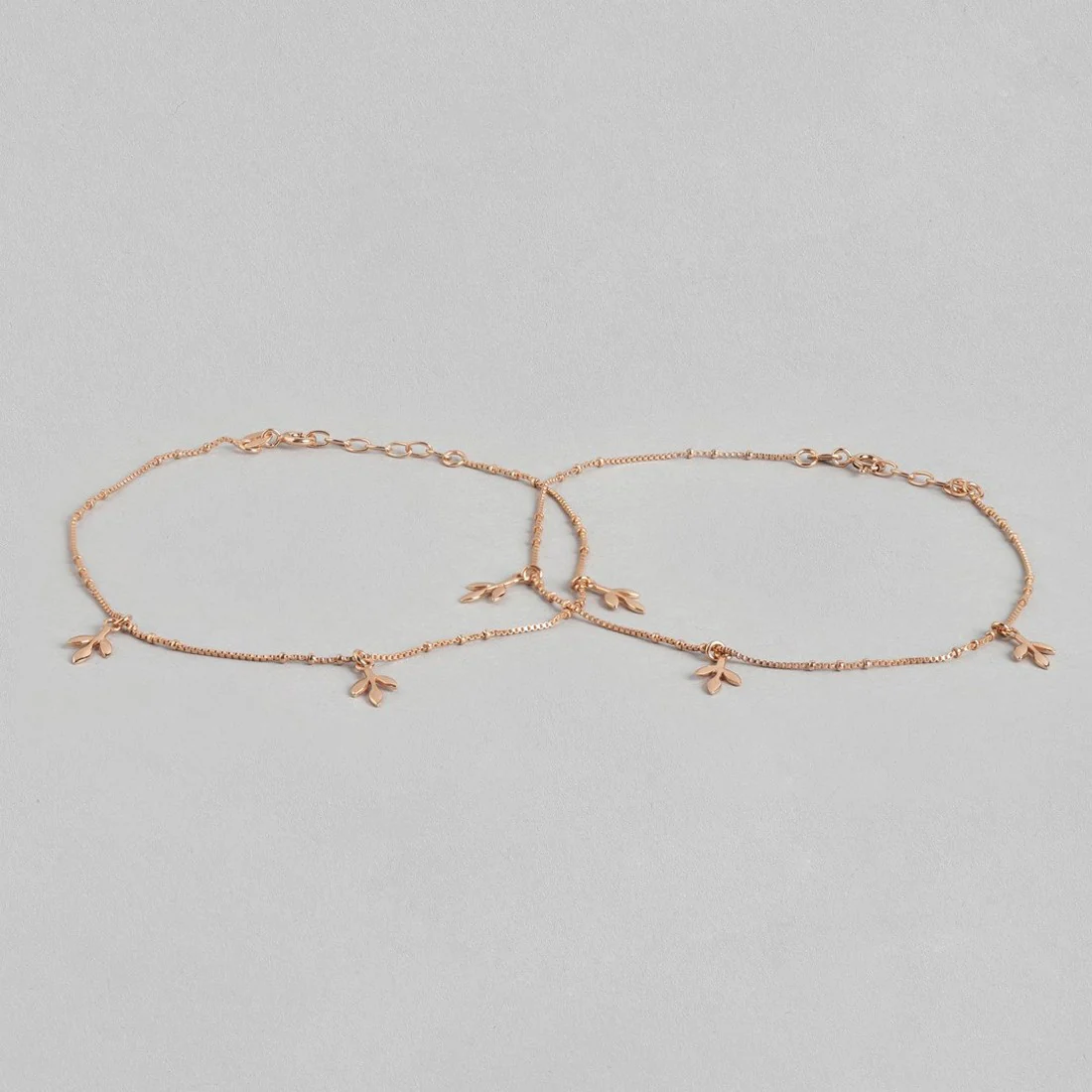 Rose Gold Leafy 925 Sterling Silver Anklet - Image 6