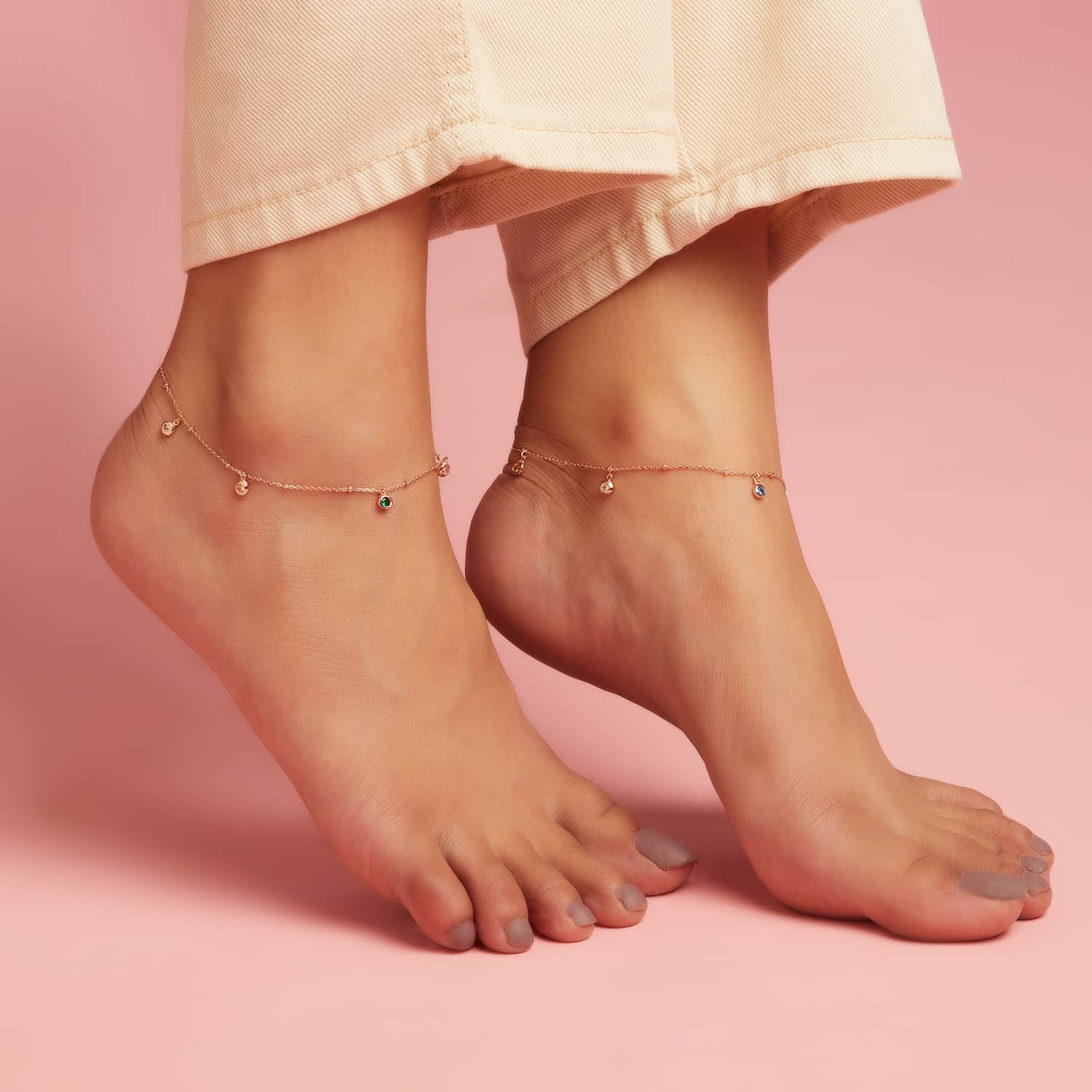 Rose Gold Plated 925 Sterling Silver Charm Anklet - Image 2