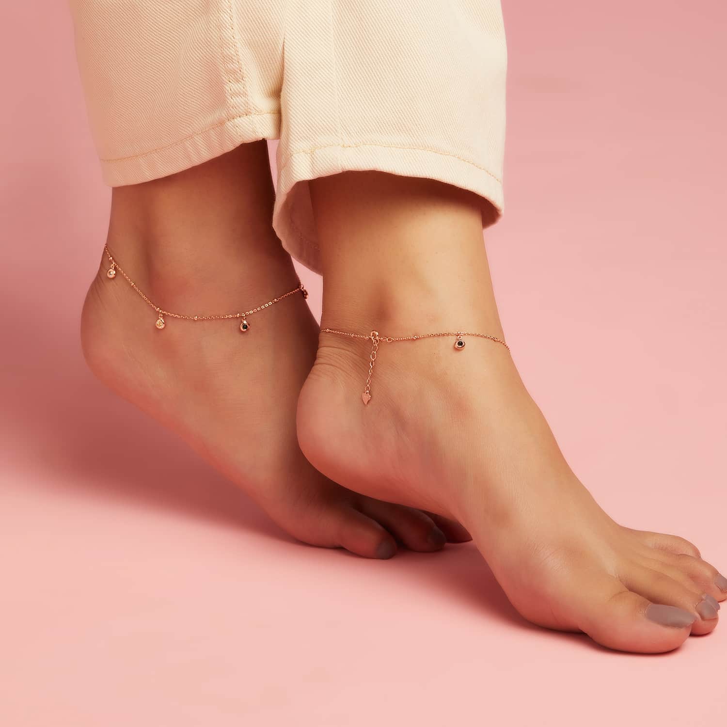 Rose Gold Plated 925 Sterling Silver Charm Anklet - Image 6